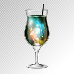Vector illustration of realistic cocktail pina colada glass with space background inside