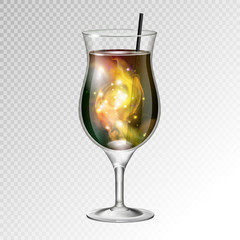 Vector illustration of realistic cocktail pina colada glass with space background inside