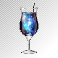 Vector illustration of realistic cocktail pina colada glass with space background inside
