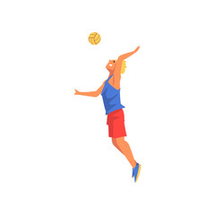 Fototapeta na wymiar Male Volleyball Player, Professional Sportsman Character Wearing Sports Uniform Vector Illustration