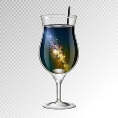 Vector illustration of realistic cocktail pina colada glass with space background inside