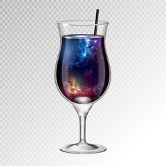 Vector illustration of realistic cocktail pina colada glass with space background inside