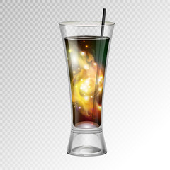 Vector illustration of realistic cocktail glass with space background inside