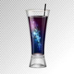 Vector illustration of realistic cocktail glass with space background inside