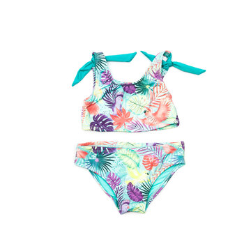two piece swimsuit for little girl on white background