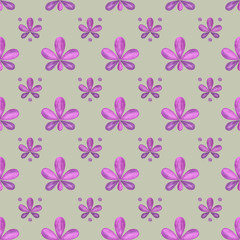 Violet petals abstract flowers on the grey-blue background, simple ornament seamless pattern