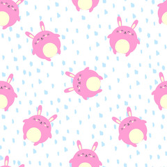 Funny cartoon pattern with hare. Happy Easter. Template for design, print. Vector background in doodle style. Cute rabbit seamless wallpaper