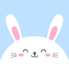 Funny cartoon card with hare. Happy character. Template for design, print. Vector background in doodle style. Cute rabbit