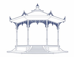 Blue drawing of an old bandstand - obrazy, fototapety, plakaty