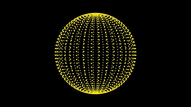 Loop rotate sphere animation cycle. Yellow dots on the alpha transparent background
