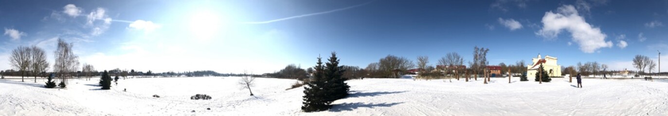 winter landscape with snowy trees and snow