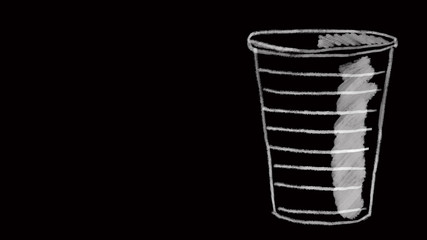disposable plastic cup, drawn on black chalkboard, ideal footage to represent ecology problems
