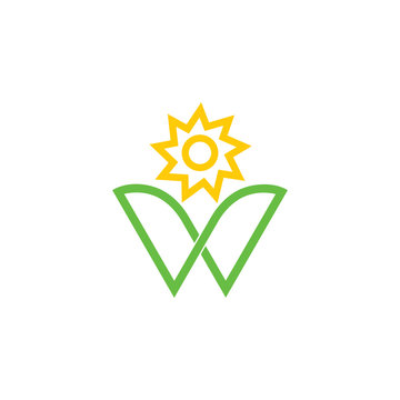 Letter W Sun Flower Logo Vector