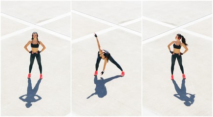 Young, fit and sporty girl training outdoor. Fitness, sport, urban jogging and healthy lifestyle concept.