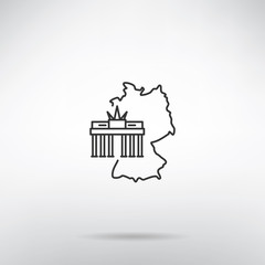 Germany thin line map icon with national symbol with background