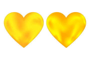 Two gold mesh hearts