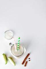 Cocktail protein, smoothie with apple, cinnamon in a glass. functional nutrition