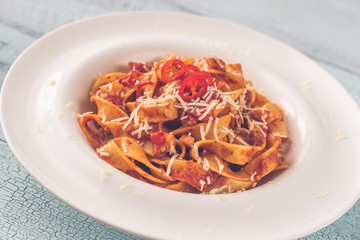 Portion of Amatriciana pasta