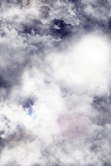 White thick clouds in the sky. Background. Illustration.