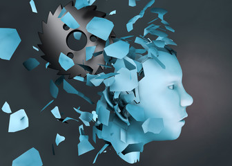 3d rendering illustration of mental stress disorder human head falling apart - obrazy, fototapety, plakaty