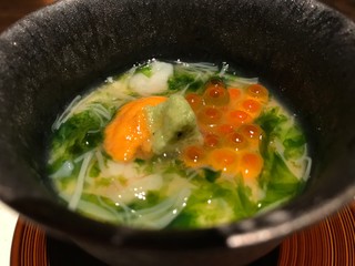 Japanese Dish Topped with Salmon Caviar and Sea Urchin