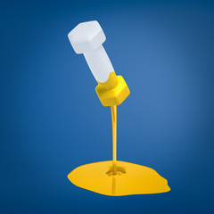 3d rendering of a grey dumbbell one side of which has been dipped in yellow paint that is still dripping down and forming a puddle.
