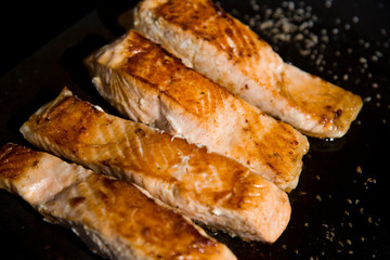 roasted salmon grilled on grains of salt