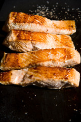 roasted salmon grilled on grains of salt