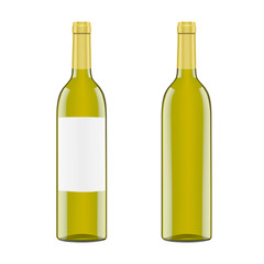 Black glass bottle for white wine isolated on white background. Vector.