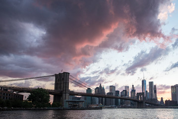 Brooklyn Bridge in New York, NYC with the famous cityscape view