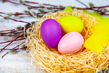 Easter still life with Easter eggs  in the nest