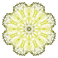 Relaxing Floral Mandala Ornament. Vector Illustration. Print For Modern Yoga Interiors Design, Wallpaper, Textile Industry. Green olive gradient color