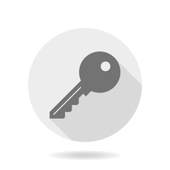 Fine vector gray key icon in the circle. Flat design and long shadow