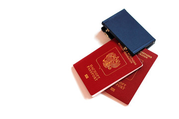 The passport of the Russian Federation. Biometric russian passports are aying around a miniature...