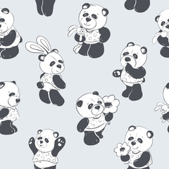 Children illustration. Seamless pattern of a cute and fun panda. Vector illustration.