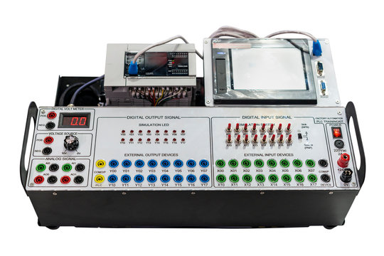 advance technology automatic Programmable Logic Controller PLC  high precision & accuracy equipment for training or simulation connection system control isolated on white background with clipping path