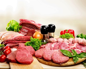 Fresh Raw Meat Background with vegetables