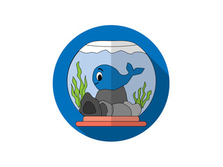 Flat  aquarium. Colorful bright fish. Underwater life.