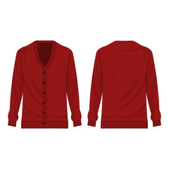 Dark red basic cardigan with buttons isolated vector on the white background