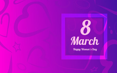8 March greeting card template. International Women's day background or brochure template, hearts an a bow.