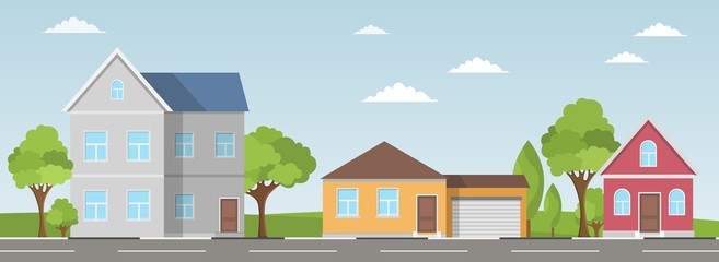 Houses set summer exterior modern illustration front apartment