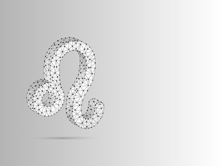 Leo Zodiac low poly abstract illustration consisting of points, lines, and shapes in the form of planets, stars and the universe. Origami Raster digit wireframe concept.