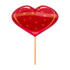 Heart shaped lollipop dessert icon on stick. Sweet food icon. Detailed lollipop icon can be used for art design Valentine s Day. Vector banner, poster, flyer, isolated