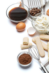 frame made of Ingredients for making traditional Italian dessert Tiramisu
