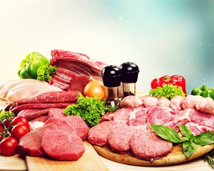 Fresh Raw Meat Background with vegetables