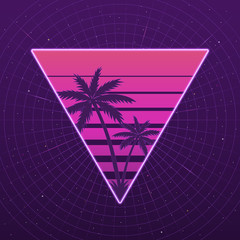 Futuristic background the 80's. Sunset palm in style retrowave. Cyberpunk. - 249129961