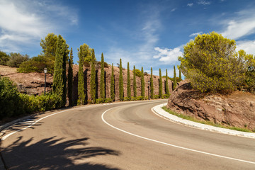 Empty road in the mountains, southern France. Copy space. Holidays in France.