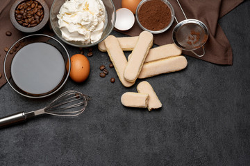 frame made of Ingredients for making traditional Italian dessert Tiramisu