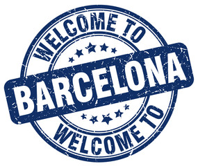 welcome to Barcelona blue round vintage stamp