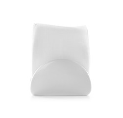 Napkin holder with paper serviettes on white background